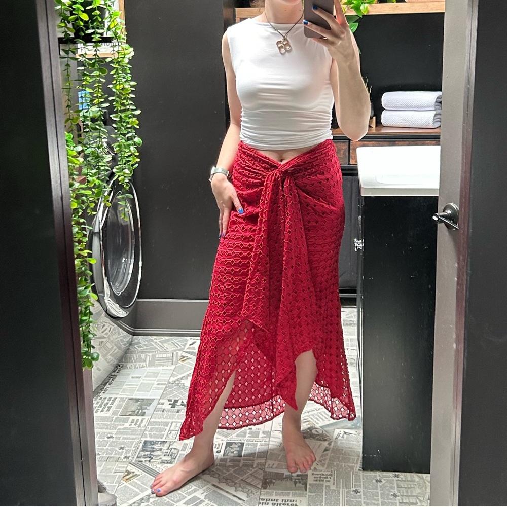 Cult Gaia Vibrant Red Cotton Skirt